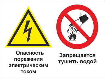 Кз 95 опасность поражения электрическим током. запрещается тушить водой. (пленка, 600х400 мм) - Знаки безопасности - Комбинированные знаки безопасности - ohrana.inoy.org
